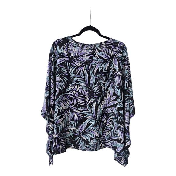 Quacker Factory by Jeanne Bice Black Purple Poncho Top Embellished Leaf Size SM - Picture 2 of 6